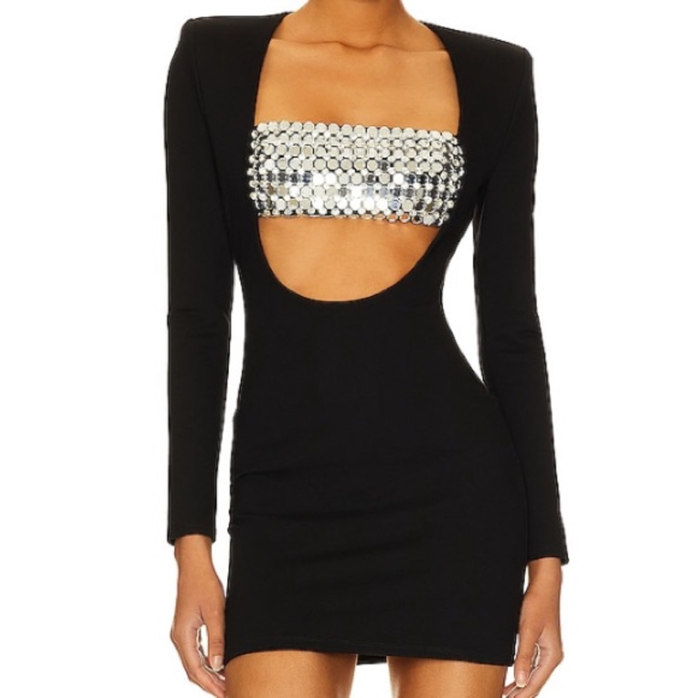 NBD Black Mini Dress with Silver Sequin Bandeau